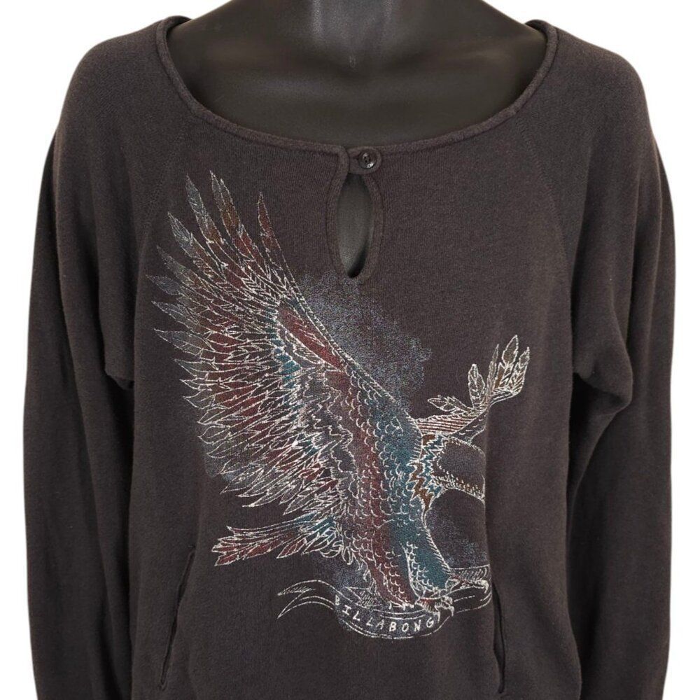 Billabong Sweatshirt Womens Size Large Gray Bald Eagle Hawk Designers Closet